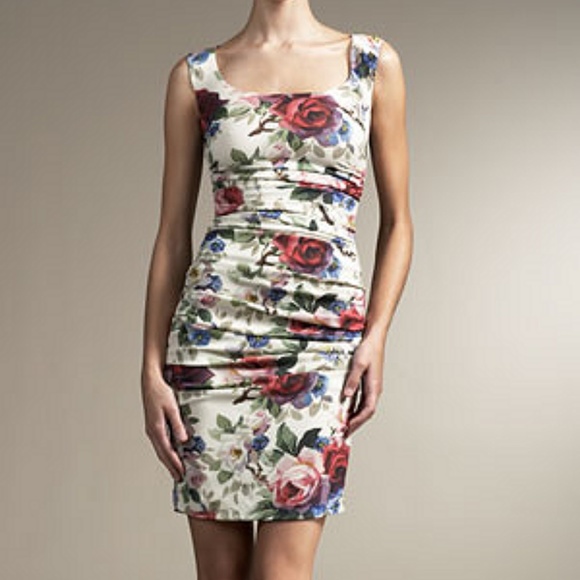 Dolce and Gabbana Ruched Floral Printed Silk Dress - Picture 2 of 7